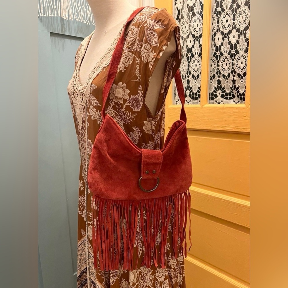 Steve Madden Red Suede Fringe Shoulder Bag